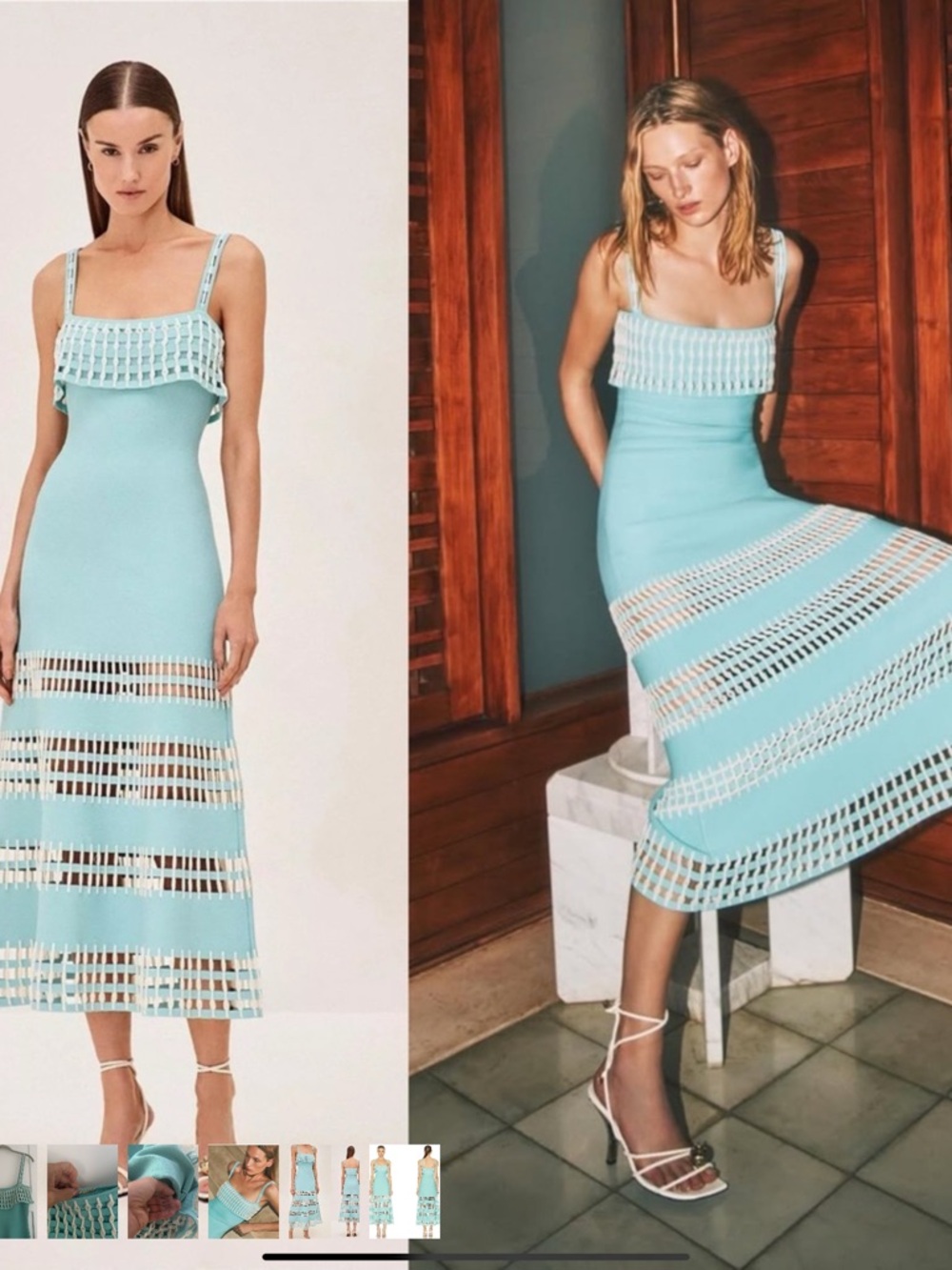 Alexis Sky Blue Crochet-Trim Midi Dress
